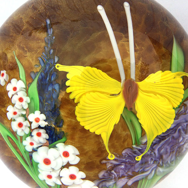 Yellow Butterfly on Amber Paperweight